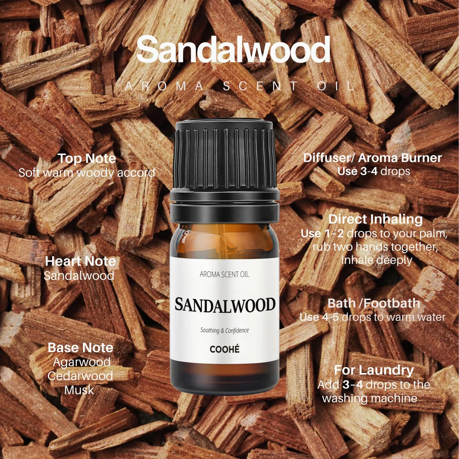 COOHÉ Sandalwood doftolja varm träig 15 ml