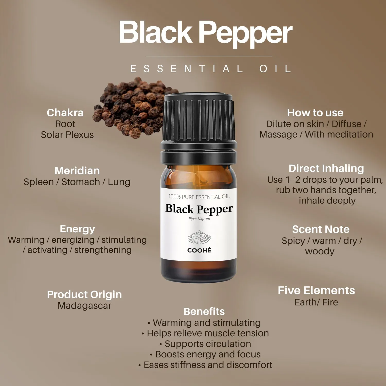 COOHÉ Black Pepper eterisk olja 5 ml kryddig