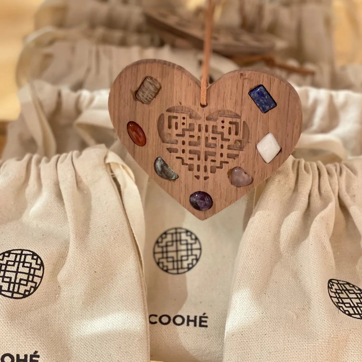 COOHÉ 7 Love diffuser-kit trähjärta kristaller