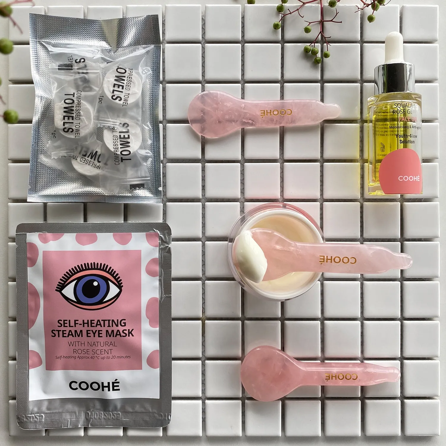 COOHÉ Eye Relief gua sha sked rosenkvarts ögon
