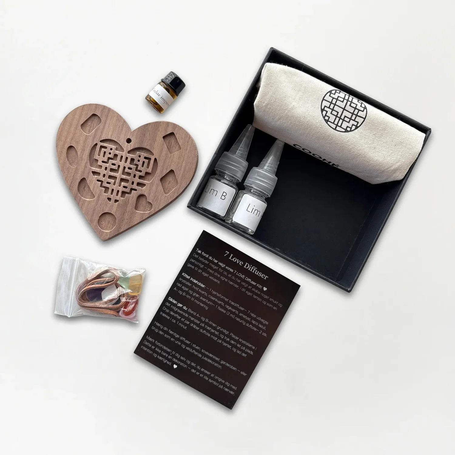 COOHÉ 7 Love diffuser-kit trähjärta kristaller
