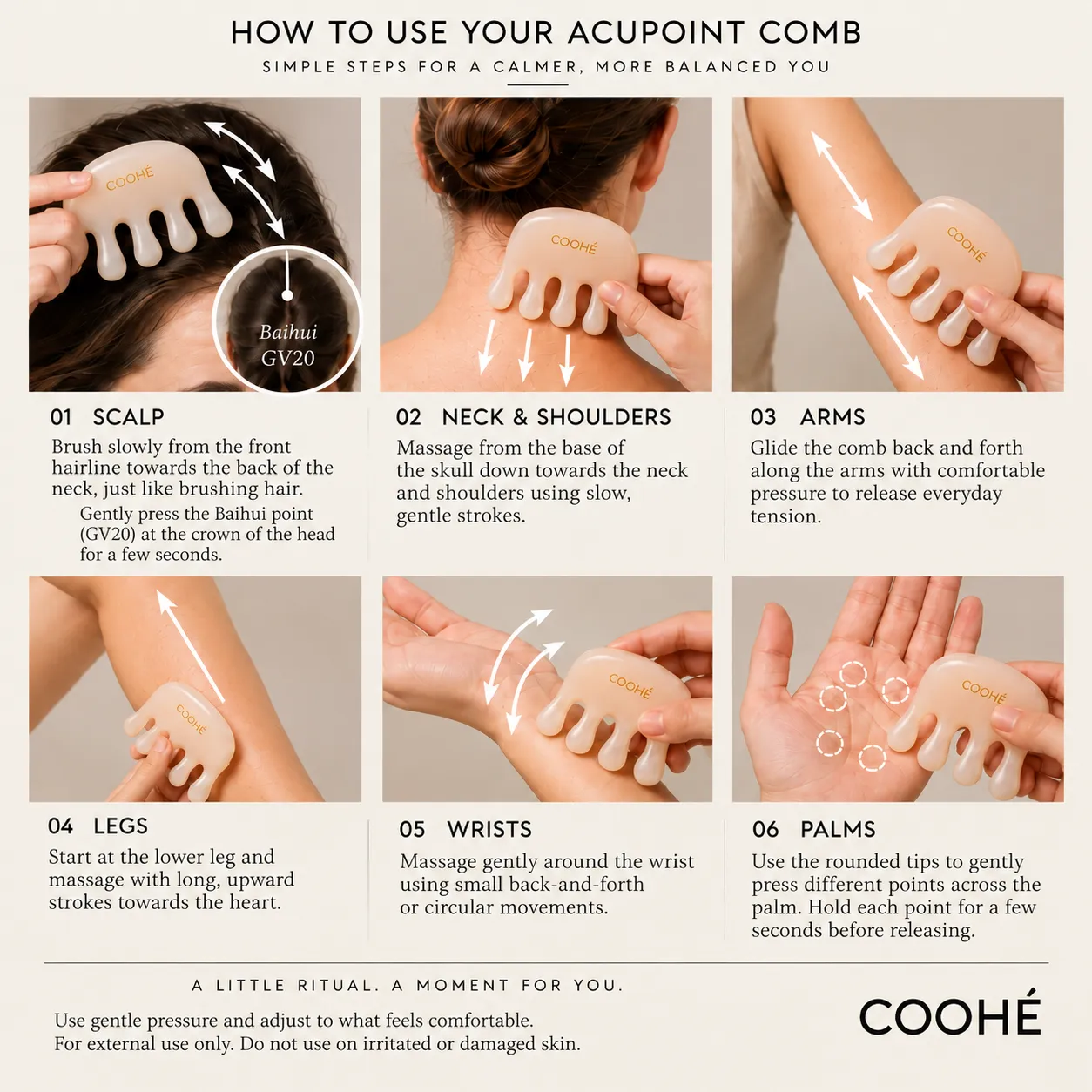 COOHÉ Acupoint massagekam hårbotten resin