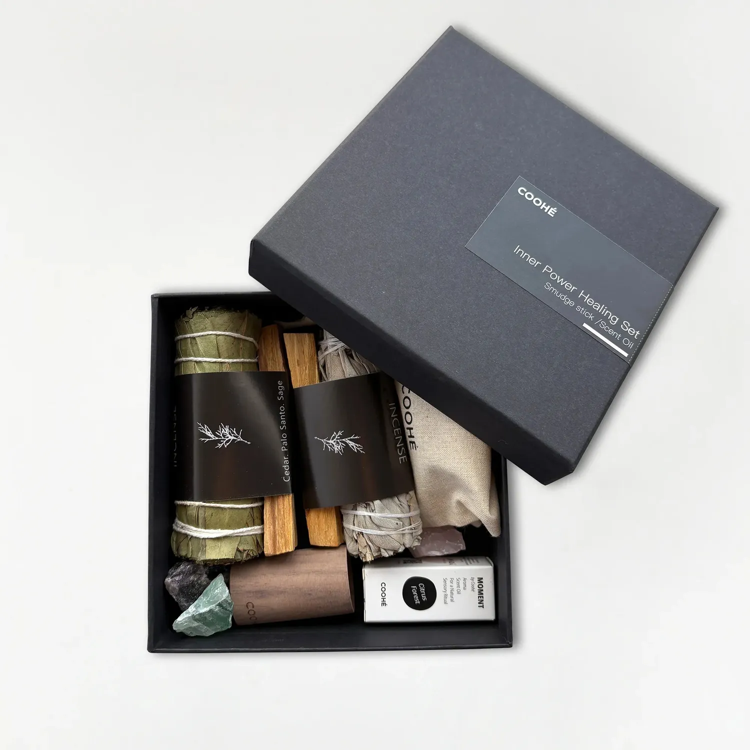 COOHÉ Inner Power Healing Set presentbox rökelse kristaller