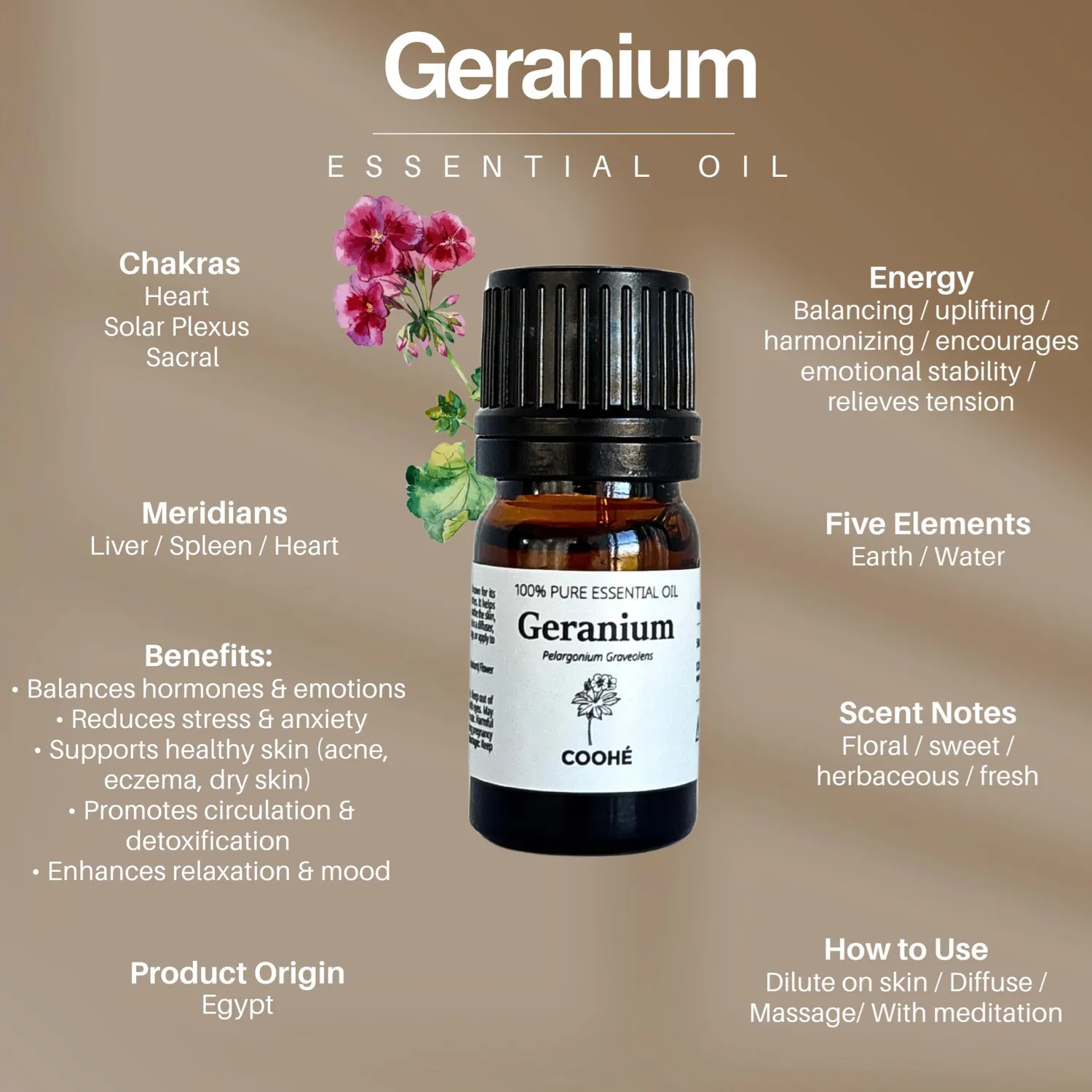 COOHÉ Geranium eterisk olja 5 ml balans fet hud