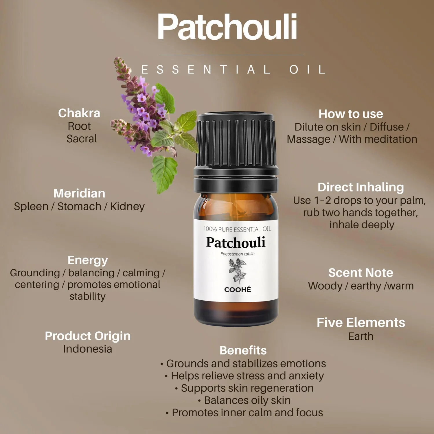COOHÉ Patchouli Essential Oil eterisk olja 5 ml