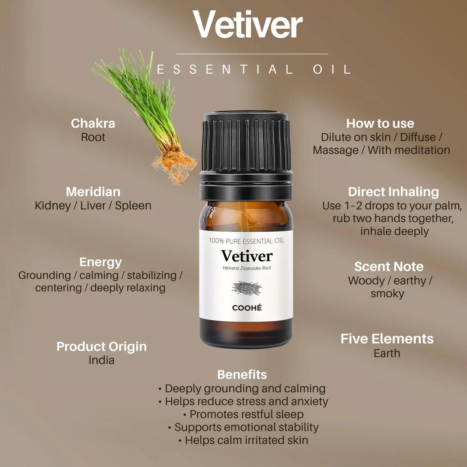 COOHÉ Vetiver eterisk olja 5 ml jordig