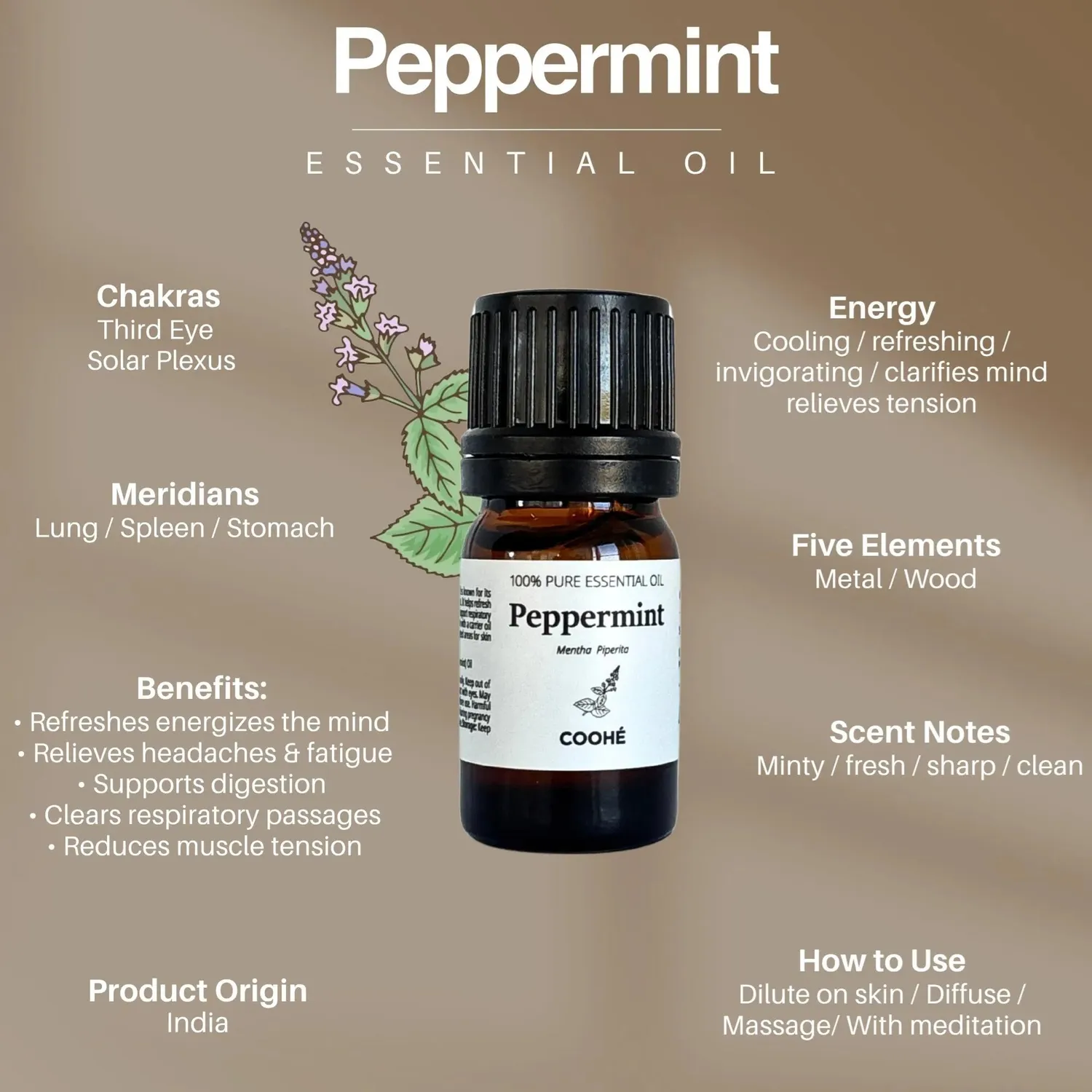 COOHÉ Peppermint eterisk olja 5 ml uppfriskande