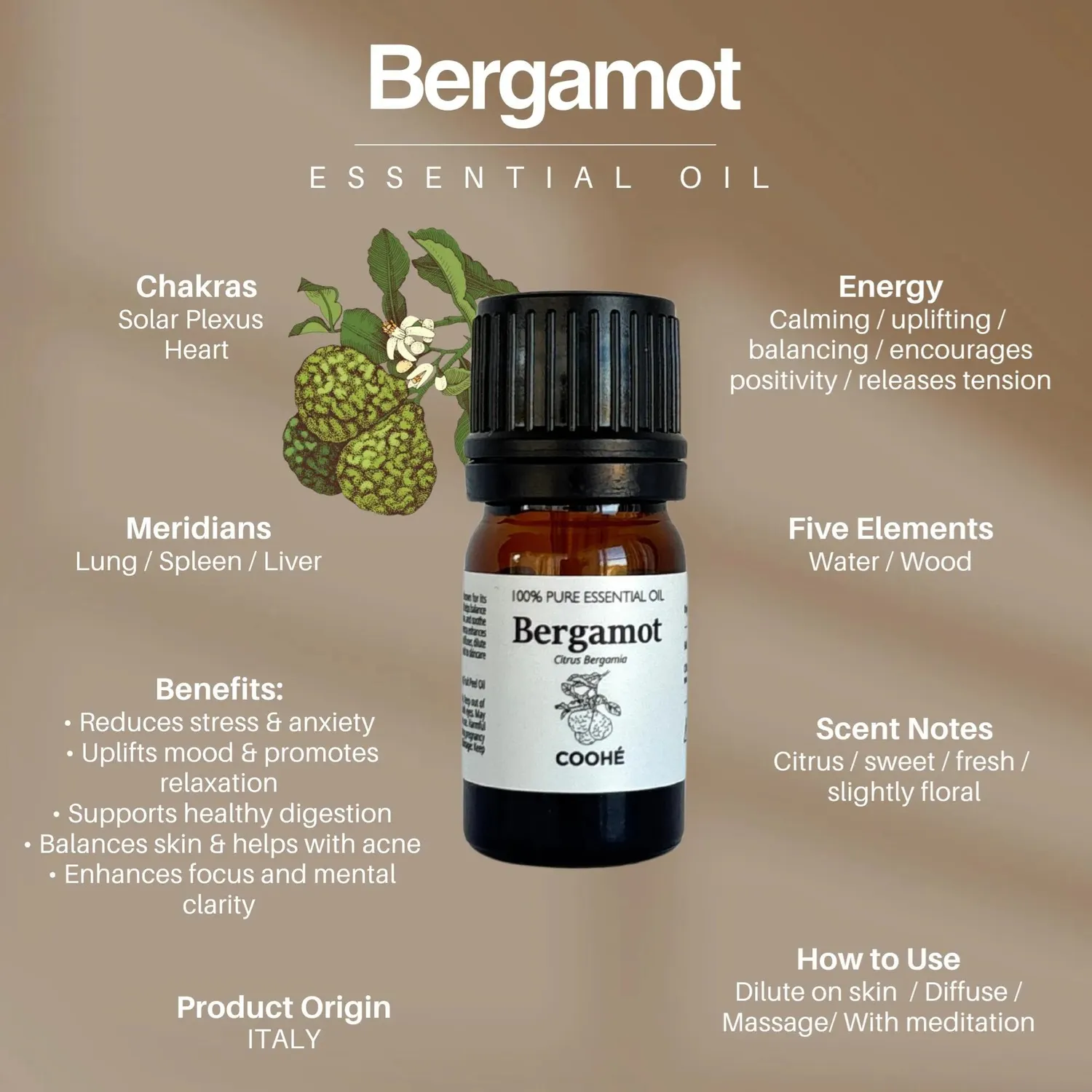 COOHÉ Bergamot eterisk olja 5 ml 100% ren