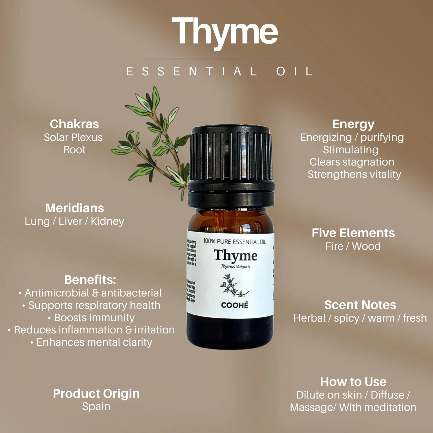 COOHÉ Thyme eterisk olja 5 ml örtig